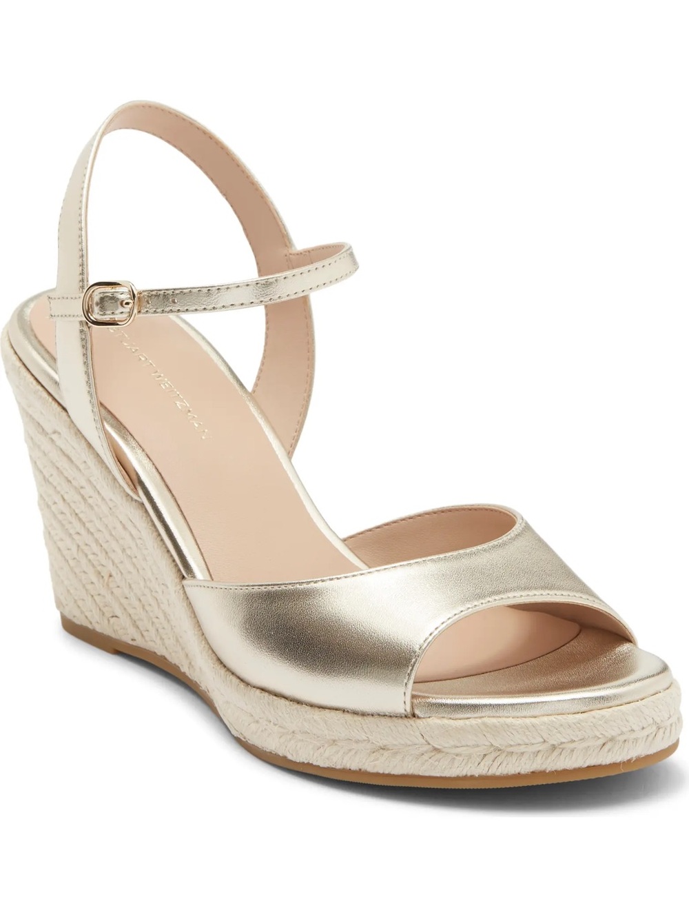 NEW Stuart Weitzman Metallic Light Gold Espadrille Wedge Sandal